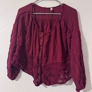 Free People Deep Red Button-Up Blouse Size XS